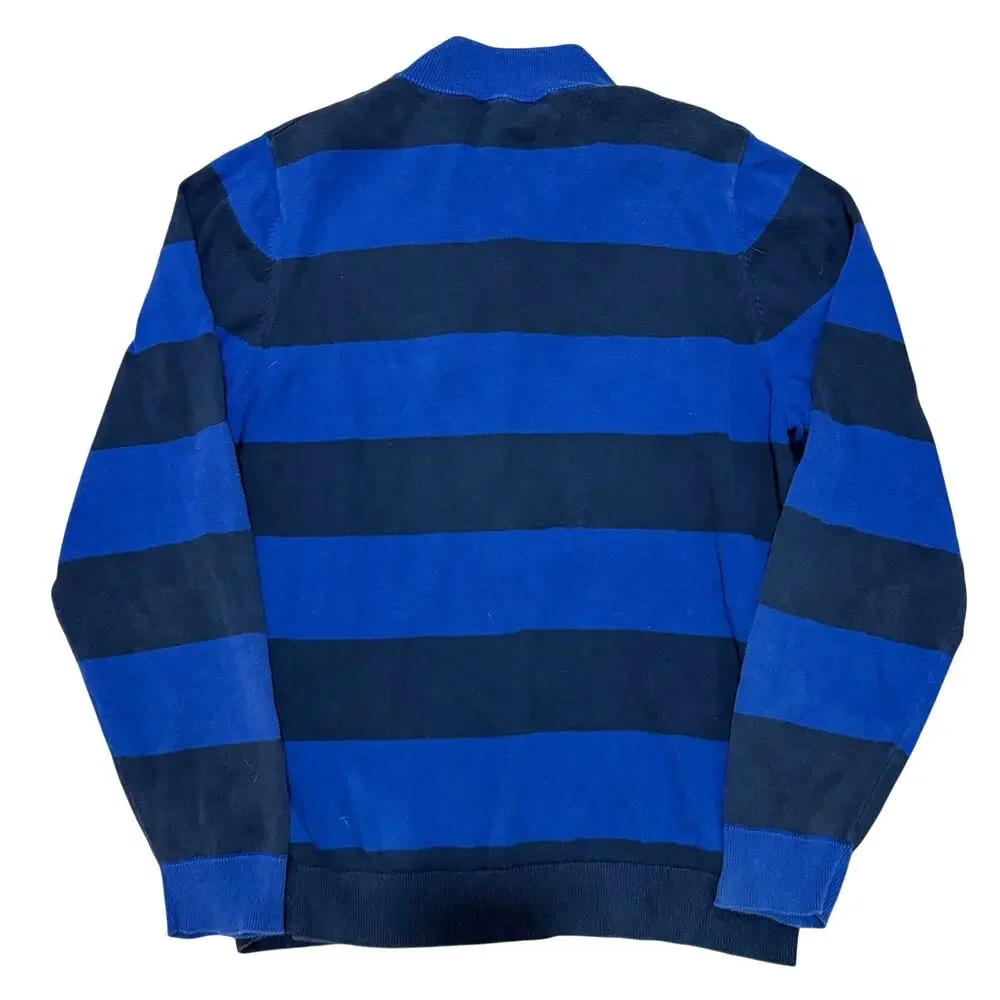 Brooks‎ Brothers Fleece Men’s Quarter Zip 1/4 Black Blue Striped Sweater Size XL